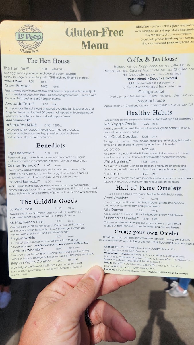 Le Peep gluten-free menu