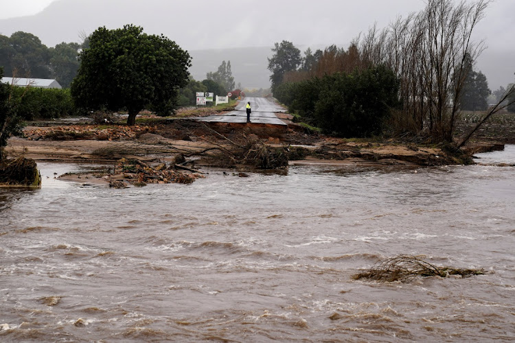 A view of the washed away R303 main road flooded from the Olifants River, cutting off Citrusdal after a week of severe weather and flooding in the Western Cape. Picture: NIC BOTHMA