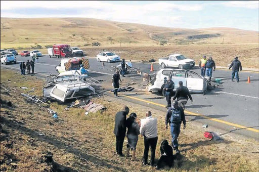 TRAGIC END: An accident scene on the N2 between Mthatha and Dutywa where four people died when cars they were travelling in collided head-on