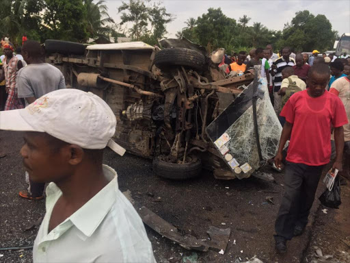 Matatu involved in the accident that killed 5 people./Elkana Jacob