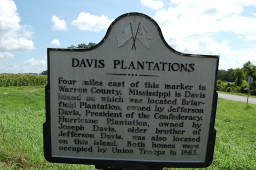 Four miles east of this marker in Warren County, Mississippi is Davis Island on which was located Briarfield Plantation, owned by Jefferson Davis, President of the Confederacy. Hurricane...