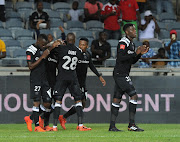 Bernard Morrison of Orlando Pirates celebrates goal with teammates during the Nedbank Cup Last 32 match between Orlando Pirates and Ajax Cape Town on 10 February 2018 at Orlando Stadium.
