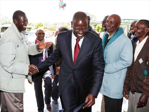 DP William Ruto in a jovial mood with some of the IDPs leaders at his Karen residence./FILE
