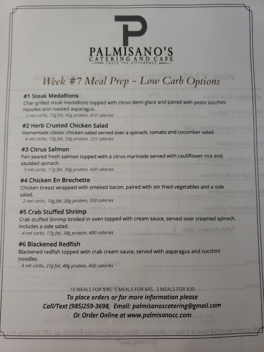 Palmisano's Catering and Cafe gluten-free menu