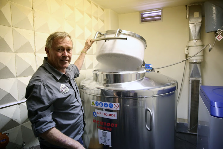 Paul Bartels, founder and CEO of Mogale Meat Co, with equipment used to cultivate meat from stem cells. In November, his company's subsidiary MeatOurFuture is set to compete in the $15m Xprize Feed the Next Billion competition in Abu Dhabi.