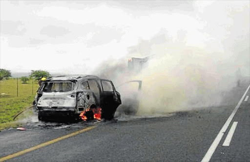 UP IN SMOKE: A Kuga on January 6 2017 on the R63 between King William’s Town and Dimbaza. File Photo