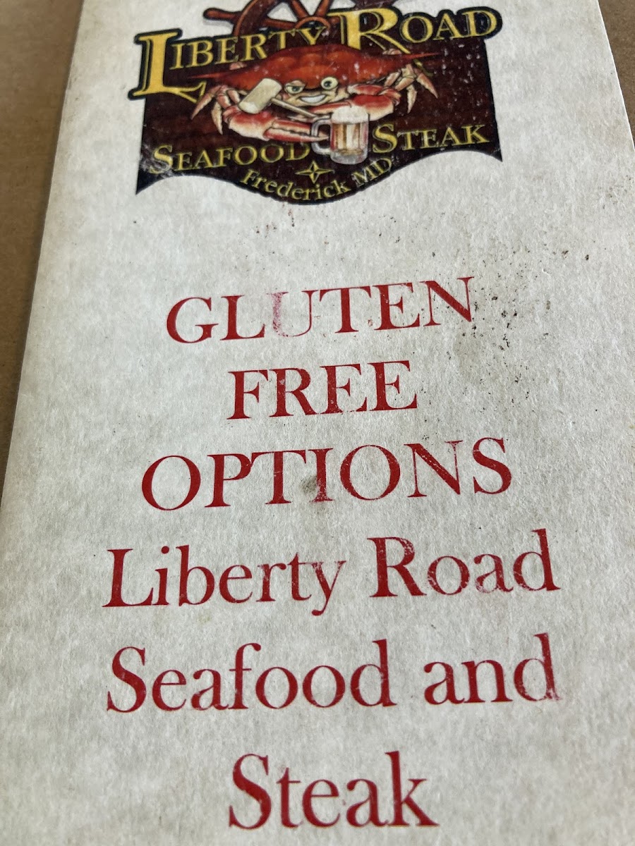 Liberty Road Seafood & Steak gluten-free menu