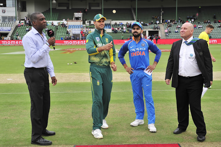 Aiden Markram Captain of the Proteas does the coin toss during the 2018 Momentum One Day International Series game between South Africa and India at St Georges Park, Port Elizabeth on 13 February 2018.