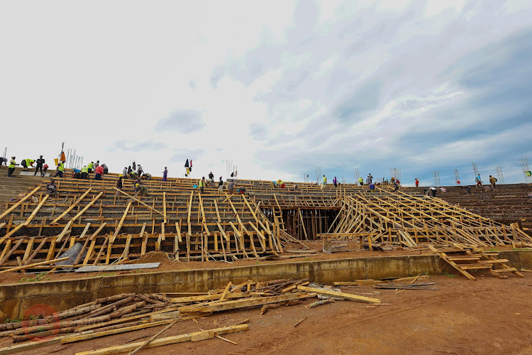 Ongoing construction works at Masinde Muliro Stadium in Bungoma County on May 2, 2024, ahead of Madaraka Day celebrations