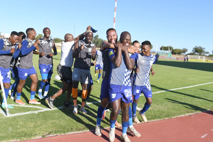 Edmore Chirambadare of Magesi FC celebrates goal with team mates during the Motsepe Foundation Championship match between Magesi FC and Milford at Old Peter Mokaba Stadium on May 05, 2024 in Polokwane, South Africa.