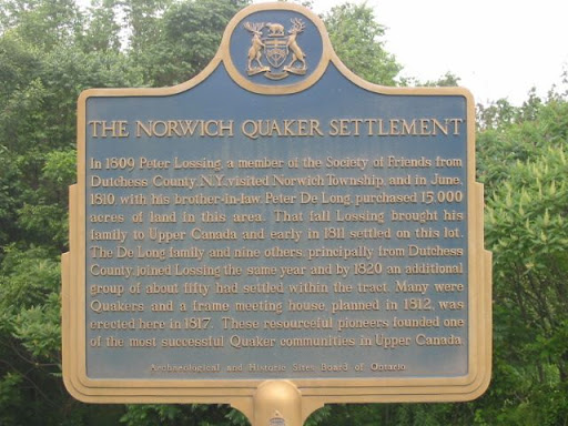 In 1809 Peter Lossing, a member of the Society of Friends from Dutchess County, N.Y. visited Norwich Township, and in June, 1810, with his brother-in-law, Peter De Long, purchased 6070 ha of land...