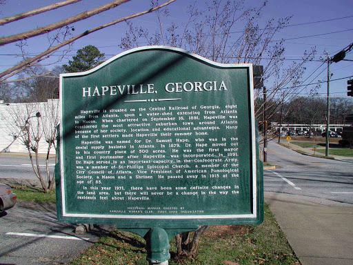 Hapeville is situated on the Central Railroad of Georgia, eight mile from Atlanta, upon a water-shed extending from Atlanta to Macon. When chartered on September 16, 1891, Hapeville was considered...