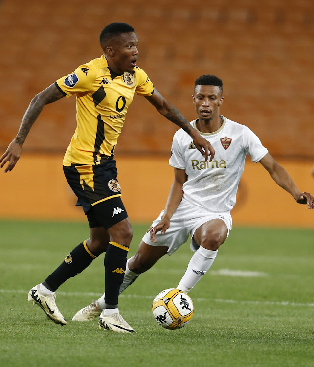 Pule Mmodiof Kaizer Chiefs in action with Sihle Nduli of Stellenbosch FC during the DStv Premiership match between Kaizer Chiefs and Stellenbosch FC at FNB Stadium.