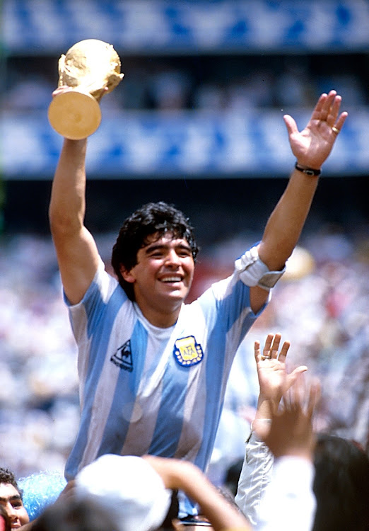 Diego Maradona celebrates Argentina's 1986 World Cup final win over West Germany in Mexico City.