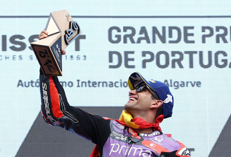 Jorge Martin celebrates winning the Portuguese MotoGP on March 24. Picture: REUTERS