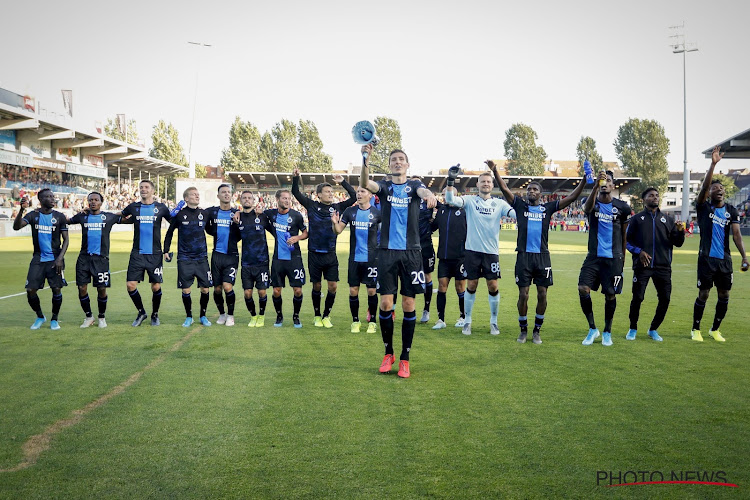 Percy Tau and his Club Brugge teammates celebrate with their fans.