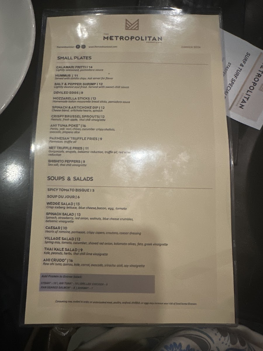 The Metropolitan Downtown gluten-free menu