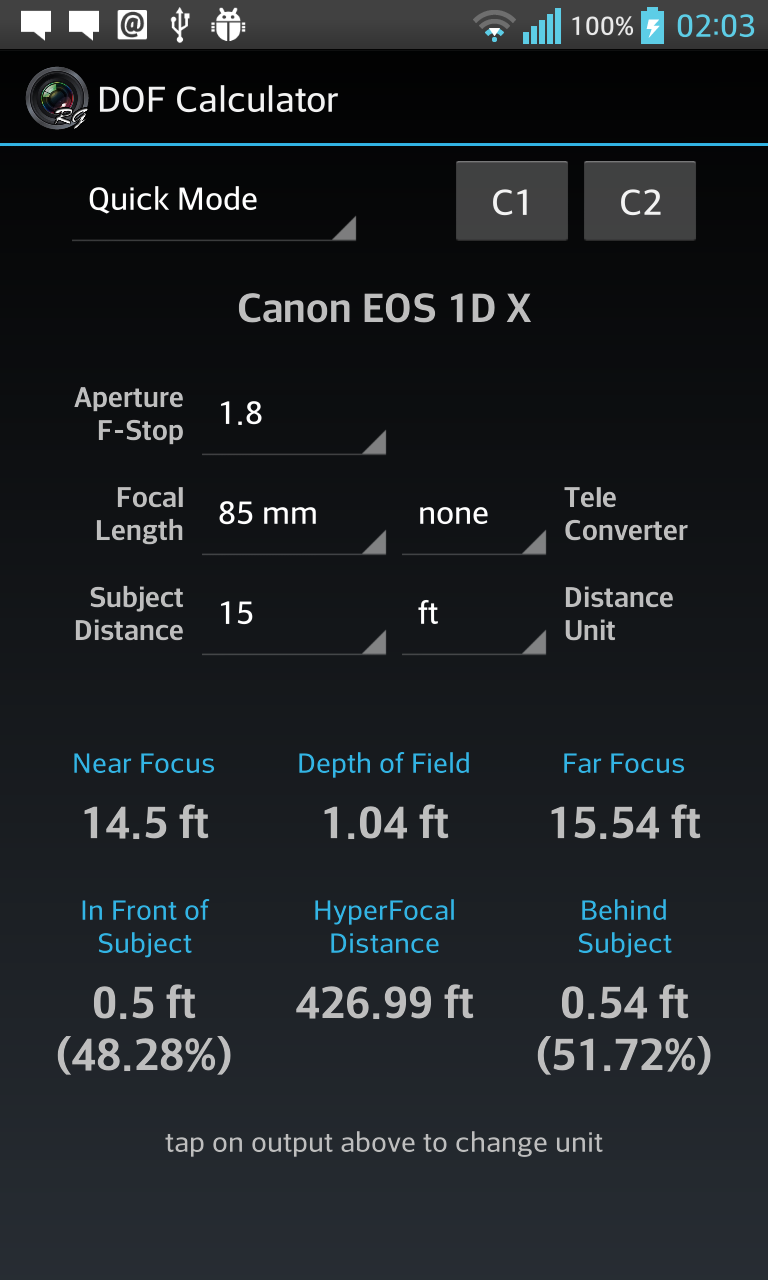 Android application DOF Calculator Pro screenshort