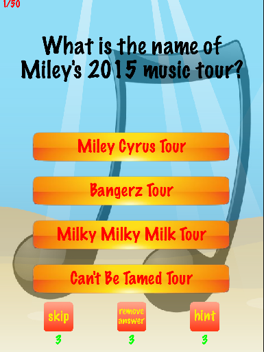 Android application Miley Cyrus Trivia screenshort