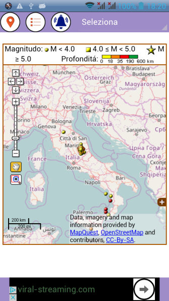 Android application localized earthquakes screenshort