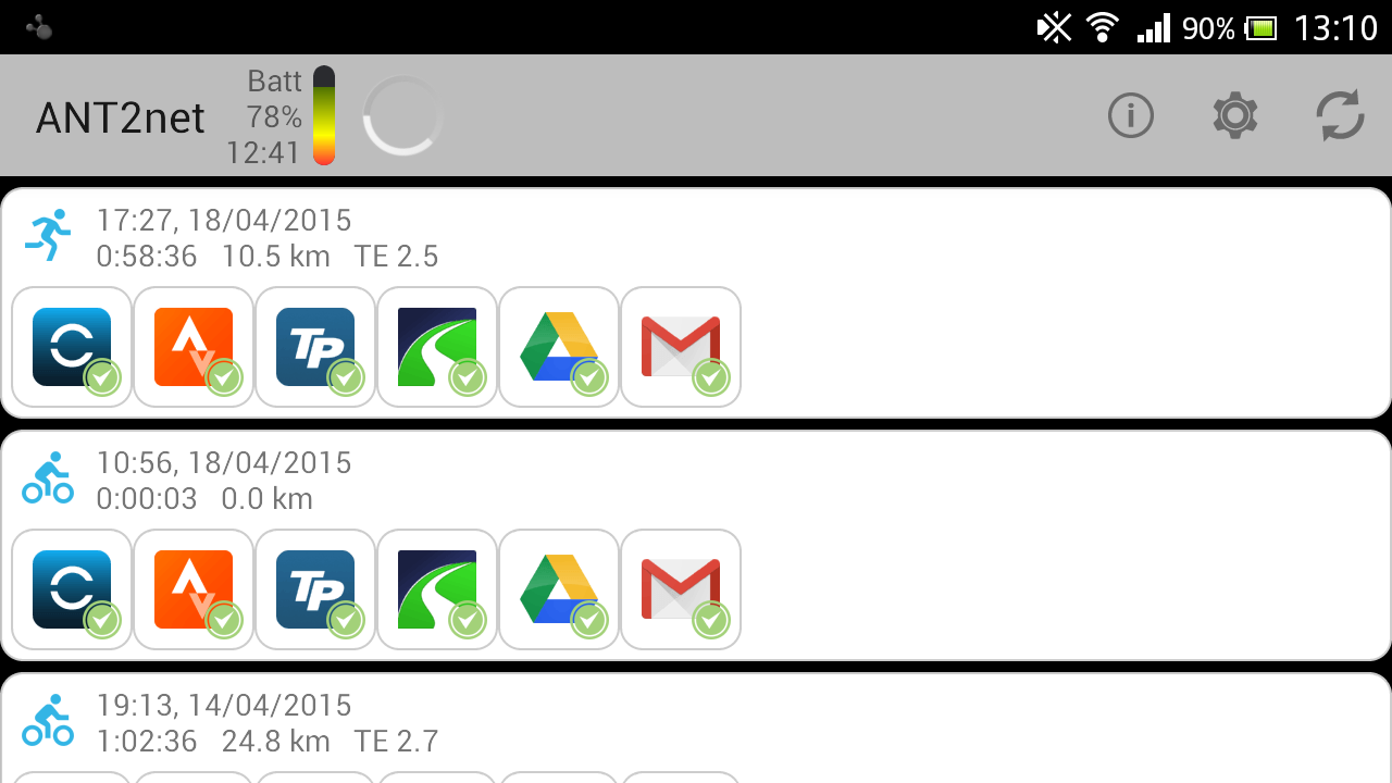 Android application Garmin ANT+ Watch Uploader PRO screenshort