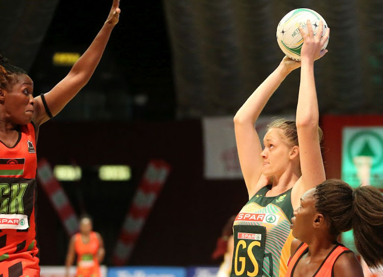 Ine-Mari Venter of South Africa in action against Malawi during the Spar Netball Challenge 1st test match between South Africa and Malawi at the Superbowl on November 26 2020 in Sun City, South Africa.