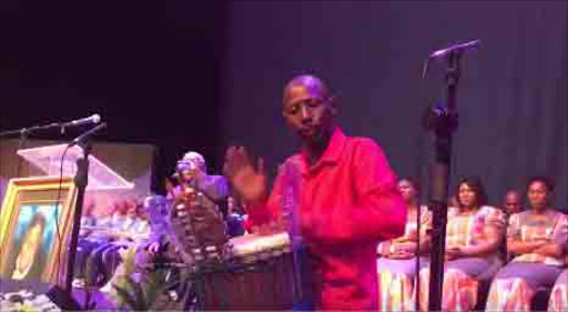 Joe Mafela's son (Jimmy Mafela) plays a drum in tribute to his father. Picture: TWITTER