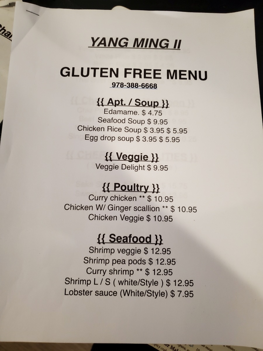 Yang Ming II gluten-free menu