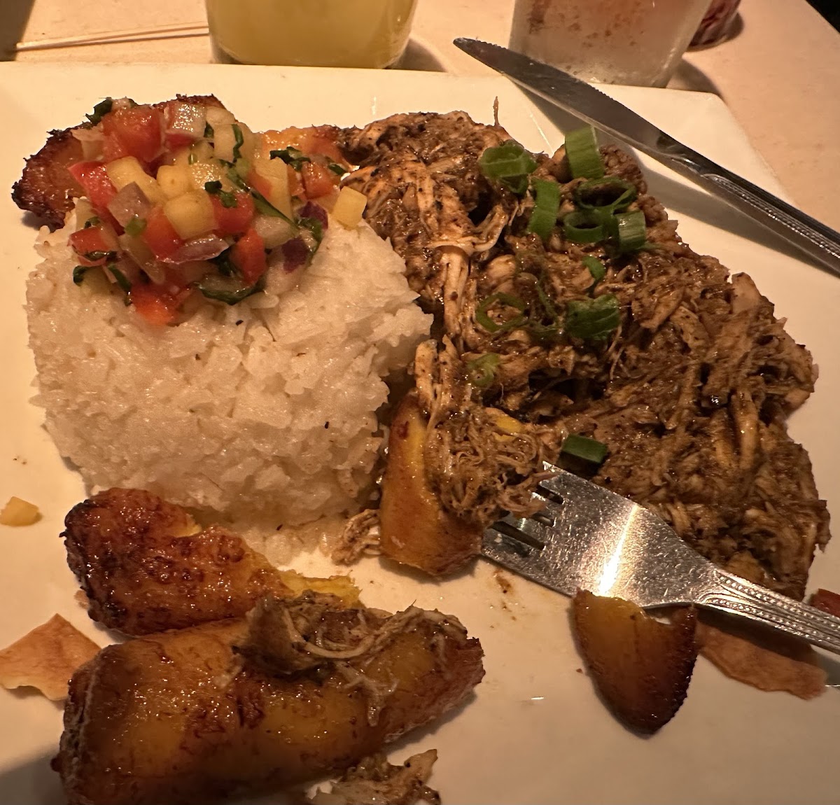 Jawaiian Jerk Chicken without corn bread makes it GF, was given extra plantains ...delicious!
