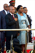 President Jacob Zuma, his wife Bongi Ngema and Speaker of National Council of Provinces Thandi Modise during the 21st guns salute by the Millitary Gaurd ahead of the State of the Nation Address by President Jacob Zuma in Parliament,Cape Town. Picture credit: Ntswe Mokoena GCIS