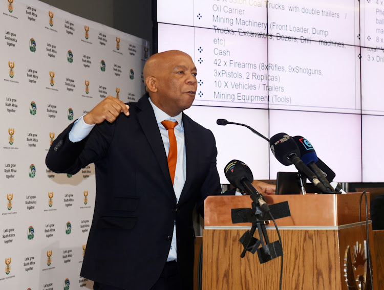 Minister of Electricity Dr Kgosientsho Ramokgopa at the media briefing on the progress made regarding the security issues related on the implementation of the energy action plan at the GCIS Auditorium in Pretoria.
