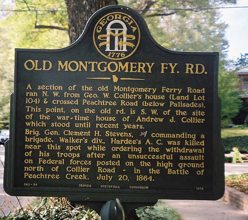 A section of the old Montgomery Ferry Road ran N.W. from Geo. W. Collier´s house (Land Lot 104) & crossed Peachtree Road (below Palisades). This point, on the old rd. is S.W. of the site of the...