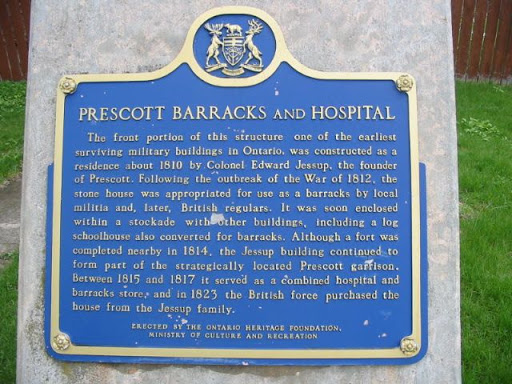 The front portion of this structure one of the earliest surviving military buildings in Ontario, was constructed as a residence about 1810 by Colonel Edward Jessup, the founder of Prescott....
