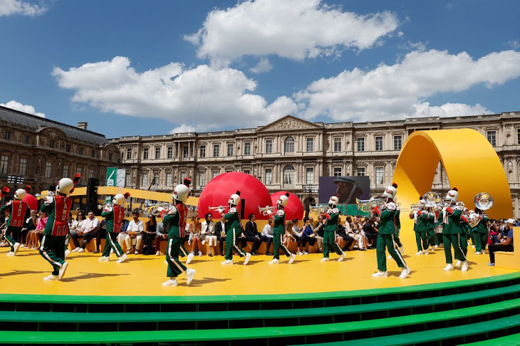 The FAMU's Incomparable Marching "100" band perform during the Spring/Summer 2023 collection show by Louis Vuitton fashion house during Men's Fashion Week in Paris, France, June 23, 2022.