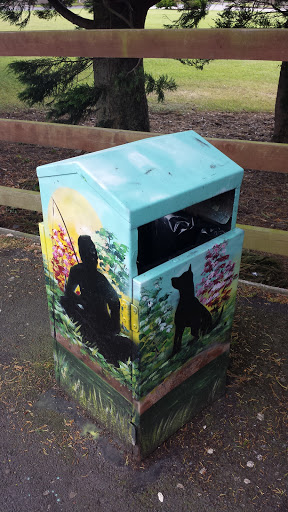 Man And Dog Painting on Trash Can