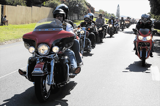 Motorcycle riders roll along the streets of Margate, a small town south of Durban, during the fourth Africa Bike Week at the weekend Picture: THULI DLAMINI