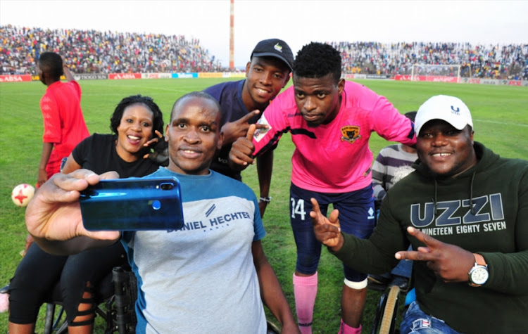 Ivan Mahangwahaya of Black Leopards celebrates with the fans during the National First Division Promotion and Relegation Playoff match between Black Leopards and Jomo Cosmos at Thohoyandou Stadium on May 30, 2018 in Thohoyandou, South Africa.