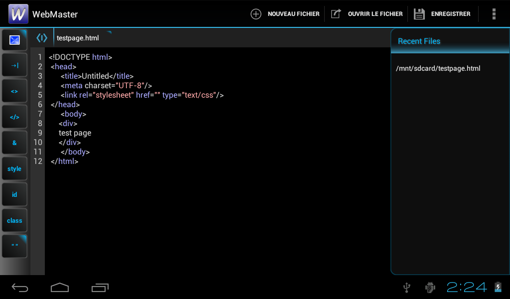 Android application WebMaster's HTML Editor screenshort