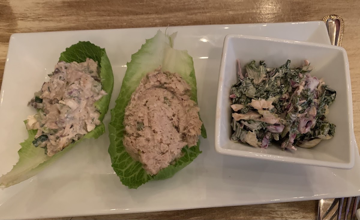 Tuna salad and chicken salad served on lettuce