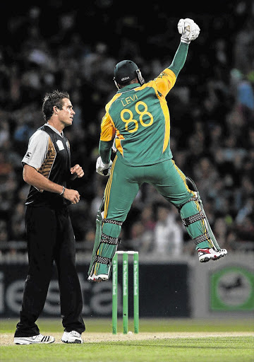New Proteas sensation Richard Levi celebrates after scoring the fastest international T20 century against New Zealand on Sunday. There are now calls to include him in the South African ODI squad Picture: GALLO IMAGES