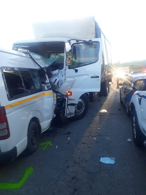 Eleven people were killed in a head-on-collision between a minibus taxi and a truck on the N2.