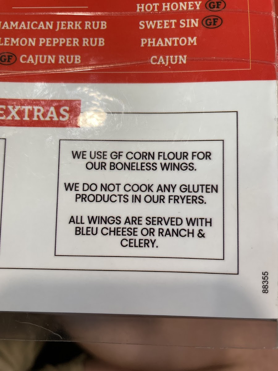 Wing-itz gluten-free menu
