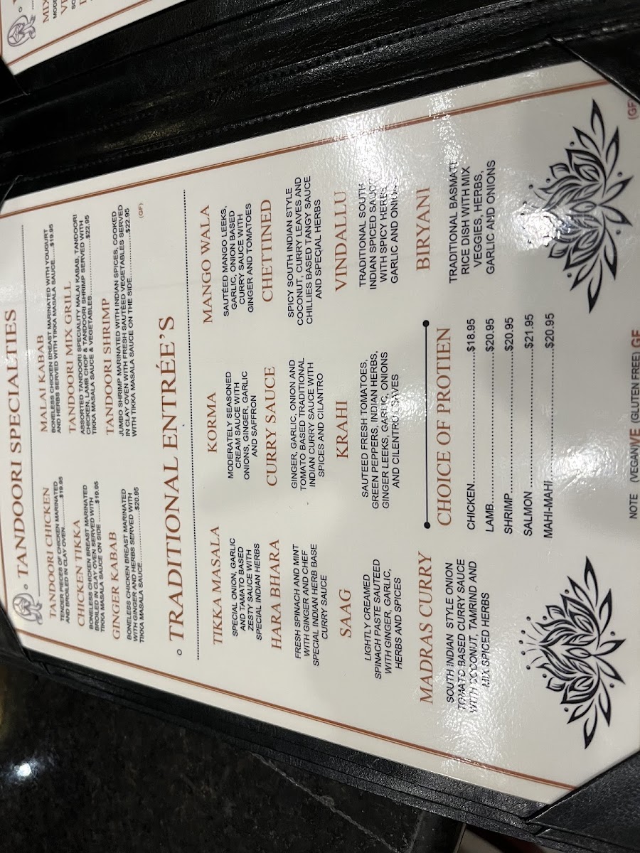 India Garden Restaurant gluten-free menu