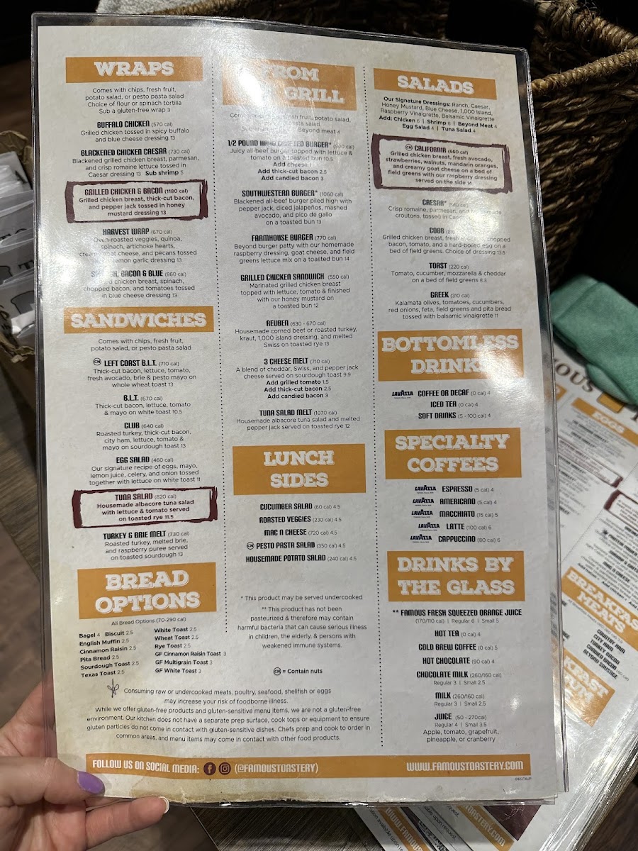 Famous Toastery gluten-free menu