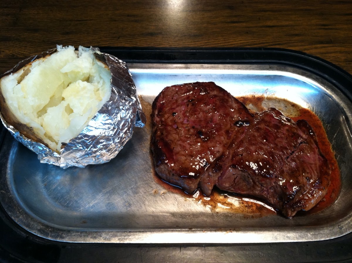 Steak and plain baked potato. The steak was cooked perfectly!