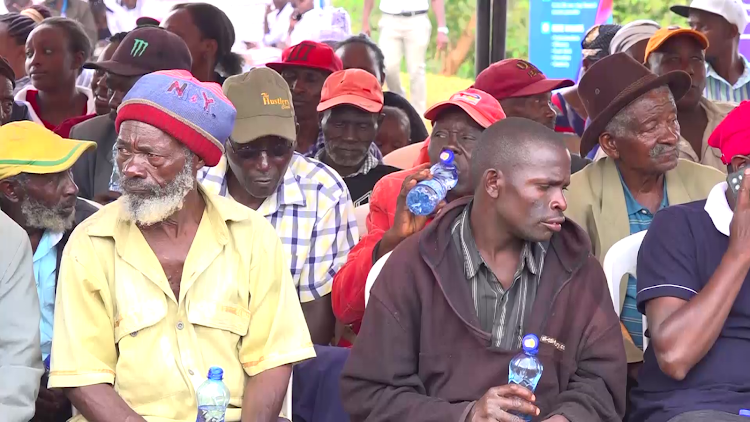 Residents of Kahumbu ward in Kigumo constituency, one of the areas facing water scarcity in Murang'a county, attend World Water Day celebrations.