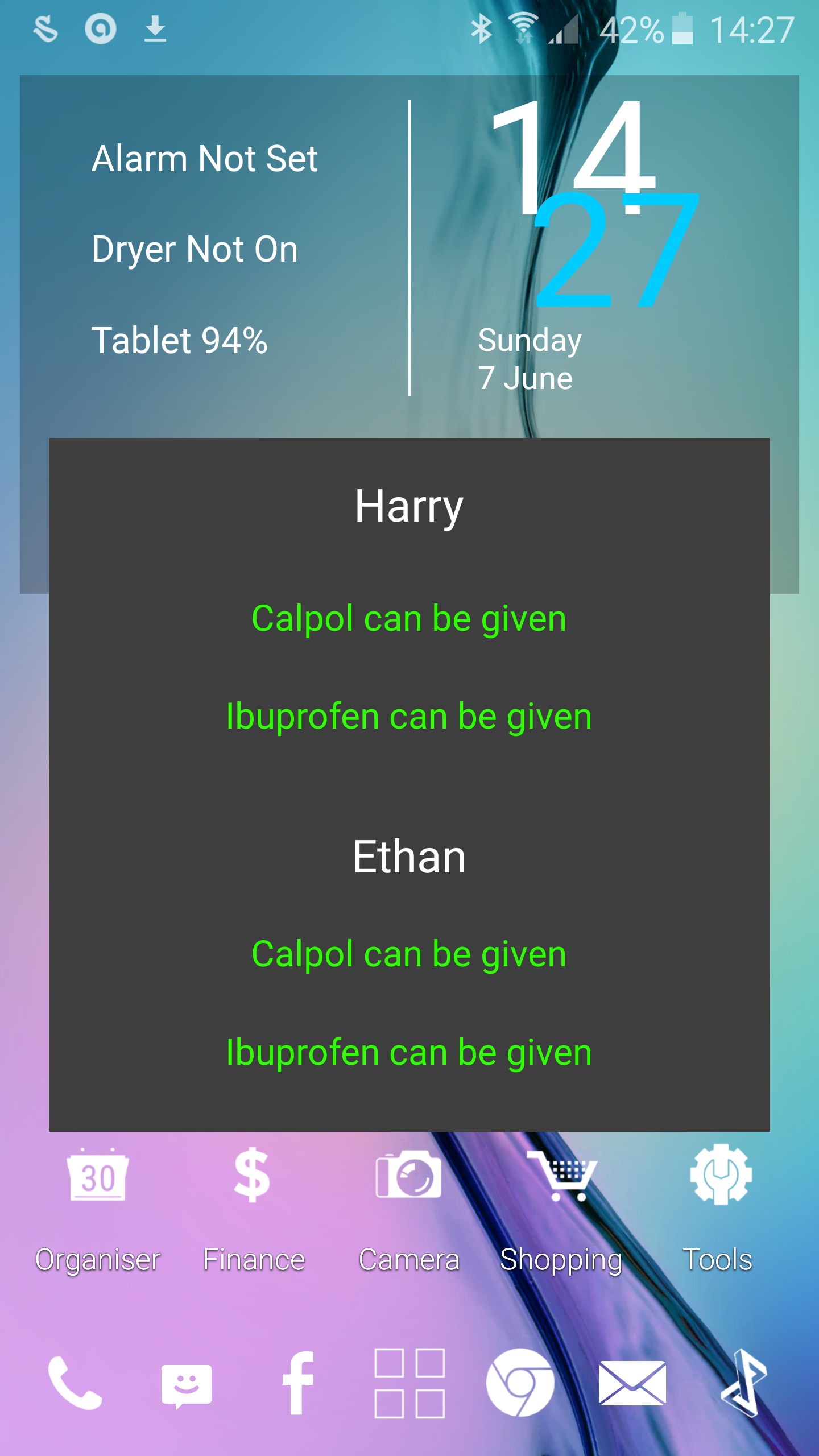 Android application Calpol tracker for children screenshort