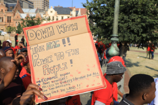 Protestors gather in Church Square in Pretoria during the national shutdown.