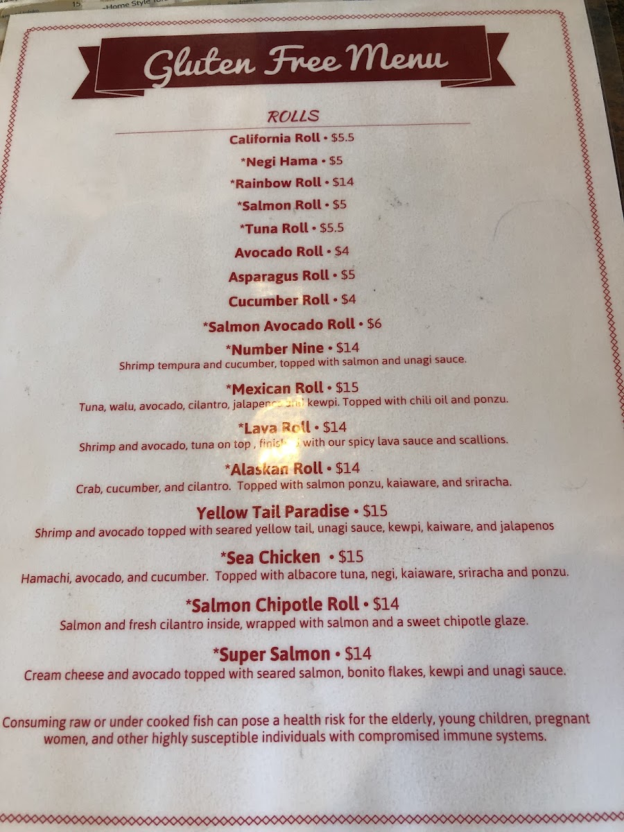 Shanghai Bistro gluten-free menu