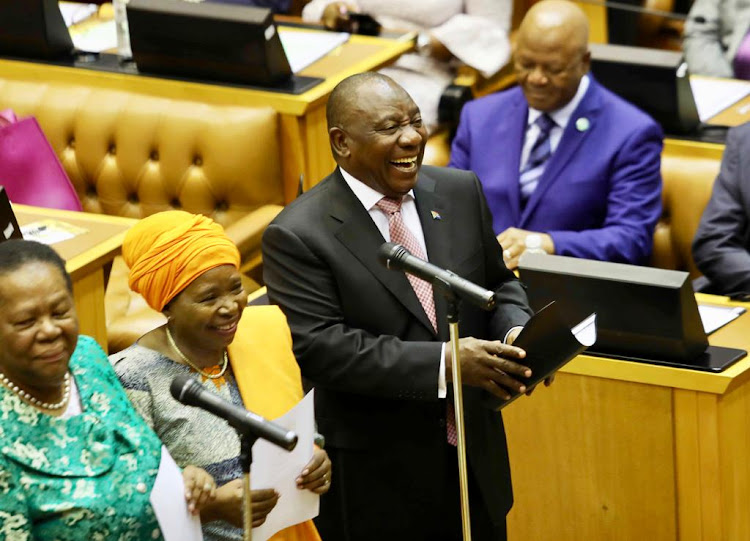President Cyril Ramaphosa and ministers Nkosazana Dlamini-Zuma and Naledi Pandor during the swearing-in ceremony of parliamentarians in Cape Town on May 22 2019. A senior legal practitioner says Ramaphosa and other members of former president Jacob Zuma's cabinet should be called to account to the state capture inquiry. File image.